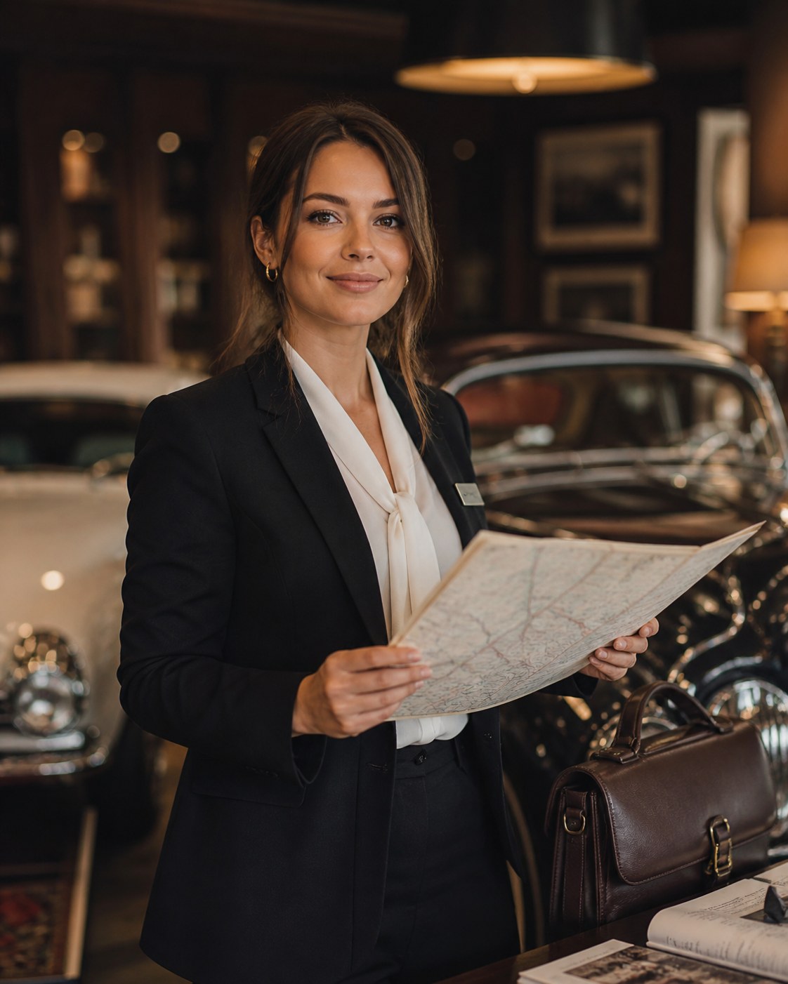 Kurátor vozového parku v luxusním vintage showroomu